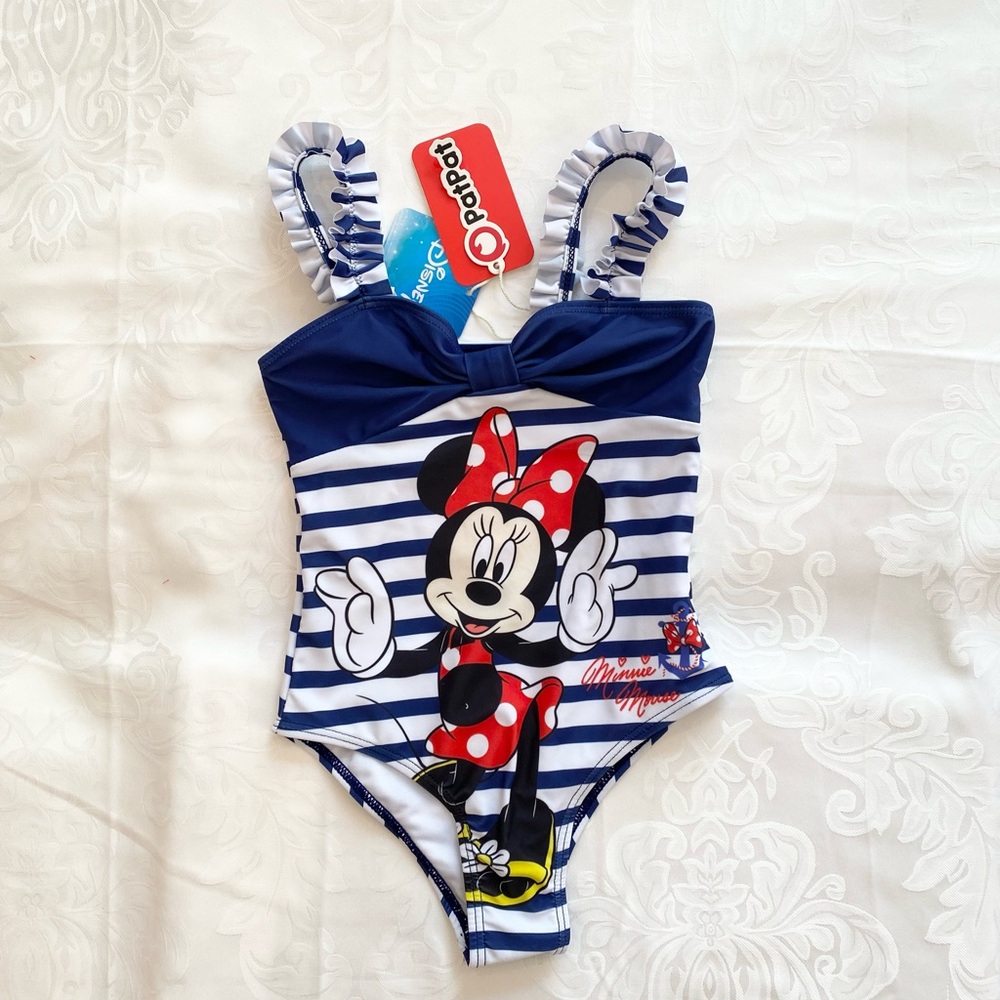 Disney Swimsuits for Girls- Mickey and Minnie Swimwear Blue Strip